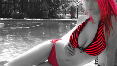 Woman bikini pink hair