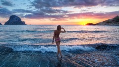 Woman bikini shore Sea