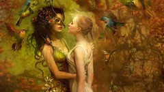 Woman Birds artwork digital art fantasy art