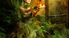 Woman Birds forests surreal fantasy art