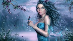 Woman Birds models artwork blue dress