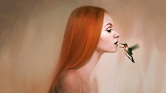 Woman Birds paintings hummingbirds long hair redheads artwork 