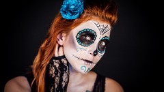 Woman Birds skulls tattoos lingerie brown eyes models flower in 