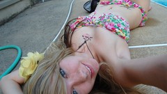 Woman Birds teenager blondes tattoos blue eyes piercings flower 