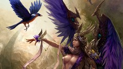 Woman Birds wings artwork boobs fantasy art