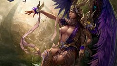 Woman Birds wings cleavage artwork fantasy art