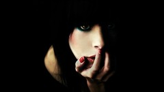 Woman black background