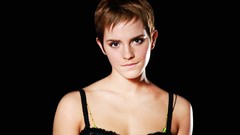 Woman black background Actress brunettes short hair emma watson
