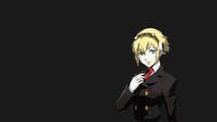 Woman black background android blondes smiling blue eyes short 