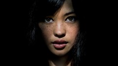 Woman black background asians freckles black hair