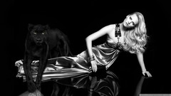 Woman black background blondes fashion photography panthers