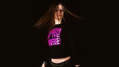 Woman black background Celebrity Avril Lavigne blondes long 