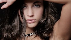 Woman black background faces brunettes choker Georgia Jones 