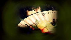 Woman black background fans asians