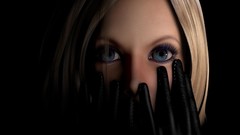 Woman black background gloves blondes blue eyes