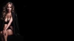 Woman black background Jennifer Love Hewitt brunettes bra black 