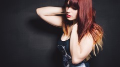 Woman black background long hair models redheads