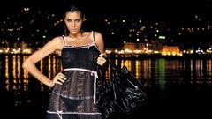 Woman black dress see-through