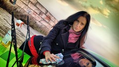 Woman black hair carwash