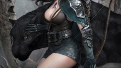 Woman black hair cleavage artwork Archers fantasy art hooded