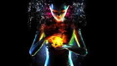 Woman black multicolor fire