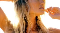 Woman blondes arms raised Marisa Miller