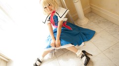 Woman blondes asians short hair bangs touhou alice margatroid 