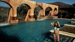 Woman blondes bikini swimming pools Bailey Rose