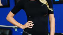 Woman blondes black dress sara jean underwood