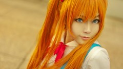 Woman blondes blue eyes cosplay orange hair