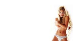 Woman blondes blue eyes Simple Background white panties 