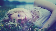 Woman blondes blue eyes teen girls in nature