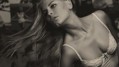 Woman blondes bra boobs grayscale