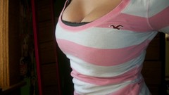 Woman blondes brunettes boobs striped clothing