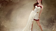 Woman blondes brunettes white dress hair ornaments artistic