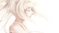 Woman blondes closed eyes short hair ponytails Simple Background