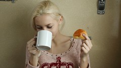 Woman blondes coffee cups Met-Art magazine Leonie