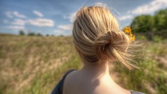 Woman blondes flower in hair teen