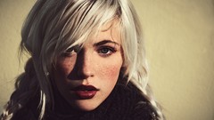 Woman blondes freckles red lipstick devon jade portraits Aaron 