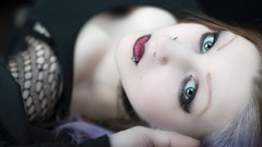 Woman blondes green eyes piercings