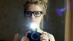 Woman blondes hipster girls with glasses