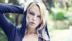 Woman blondes hooded