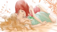 Woman blondes kissing anime girls lingerie yuri redheads 