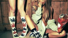 Woman blondes knee socks