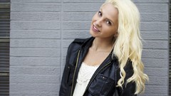 Woman blondes Leather Jacket amateurs