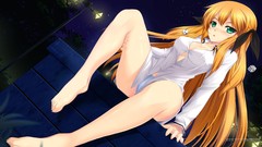 Woman blondes long hair anime girls green eyes original 