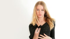 Woman blondes long hair blue eyes models ella open shirt Fame 