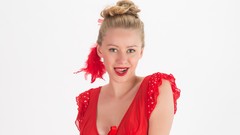 Woman blondes long hair blue eyes models red lipstick ella Fame 