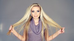 Woman blondes long hair green eyes models Diana Fox