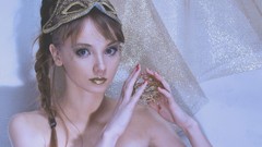 Woman blondes masks blue eyes models ponytails pale skin domino 